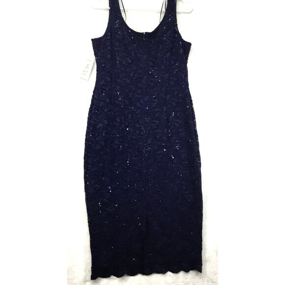 ALEX EVENINGS Sequined Lace Sheath Navy Blue Dress and Jacket Sz 10 - Picture 3 of 13